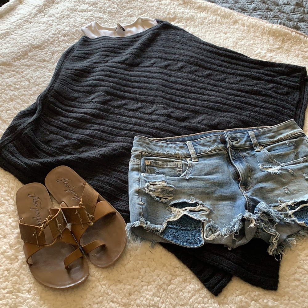 Black cable knit poncho